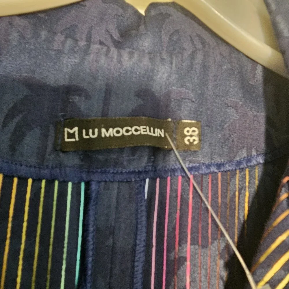 Lu Moccellin Womens Blue Palm Tree Print Belted Button Down Midi Dress 8 US 38eu - Picture 8 of 9